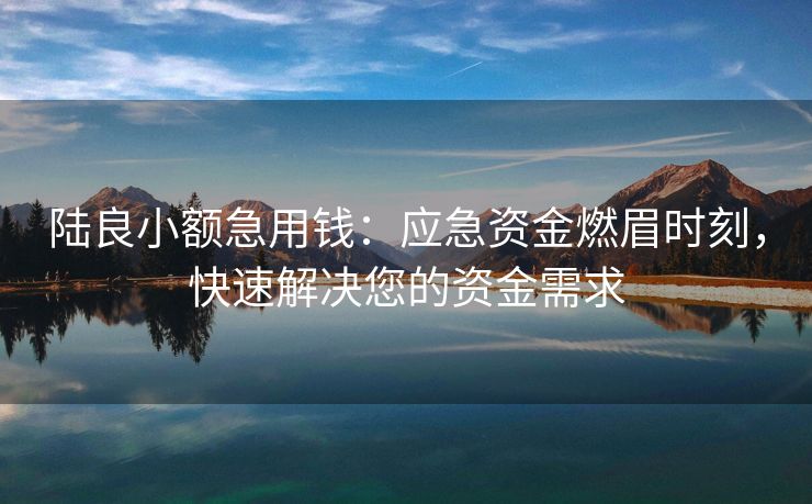 陆良小额急用钱：应急资金燃眉时刻，快速解决您的资金需求