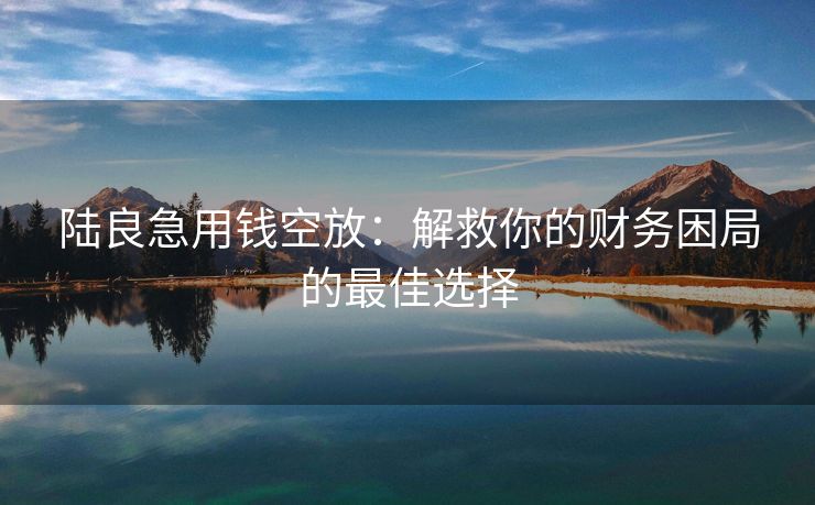 陆良急用钱空放：解救你的财务困局的最佳选择