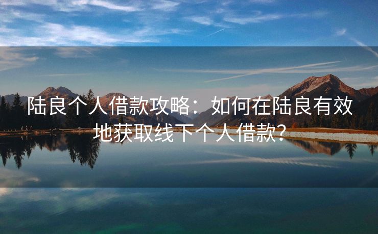 陆良个人借款攻略：如何在陆良有效地获取线下个人借款？