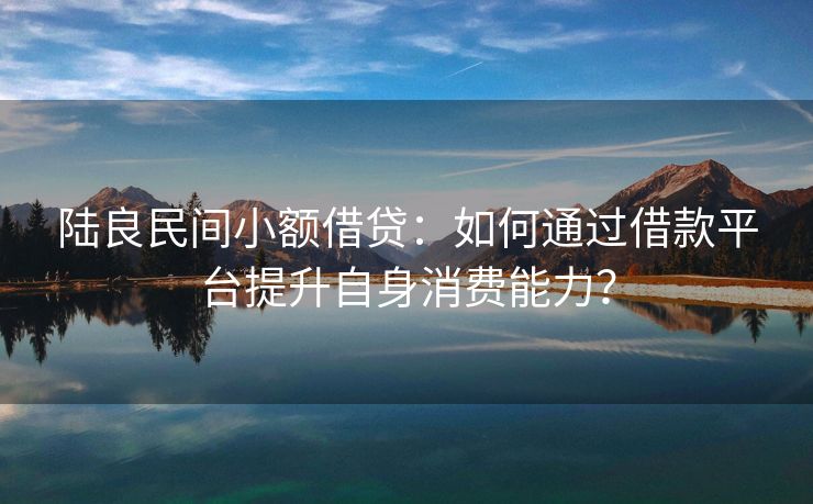 陆良民间小额借贷：如何通过借款平台提升自身消费能力？